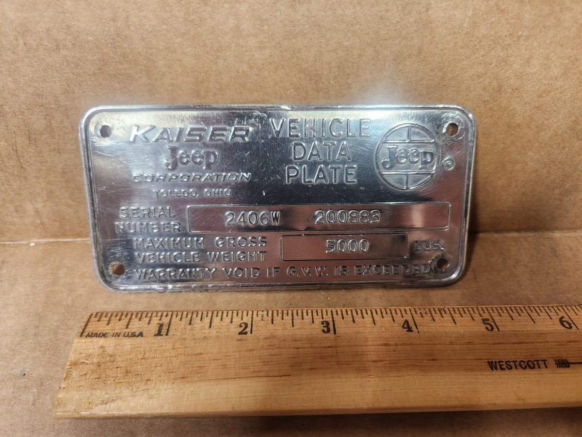 ヴィンテージ Avarti シリアルナンバー4192/6000 コレクター 1966 Original Kaiser Jeep Gladiator VIN Vehicle Data Plate Used
