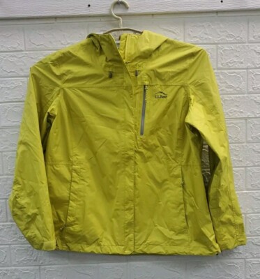 New LL Bean Trail Model Rain Hooded Jacket  Large Petite Yellow Lightweight 