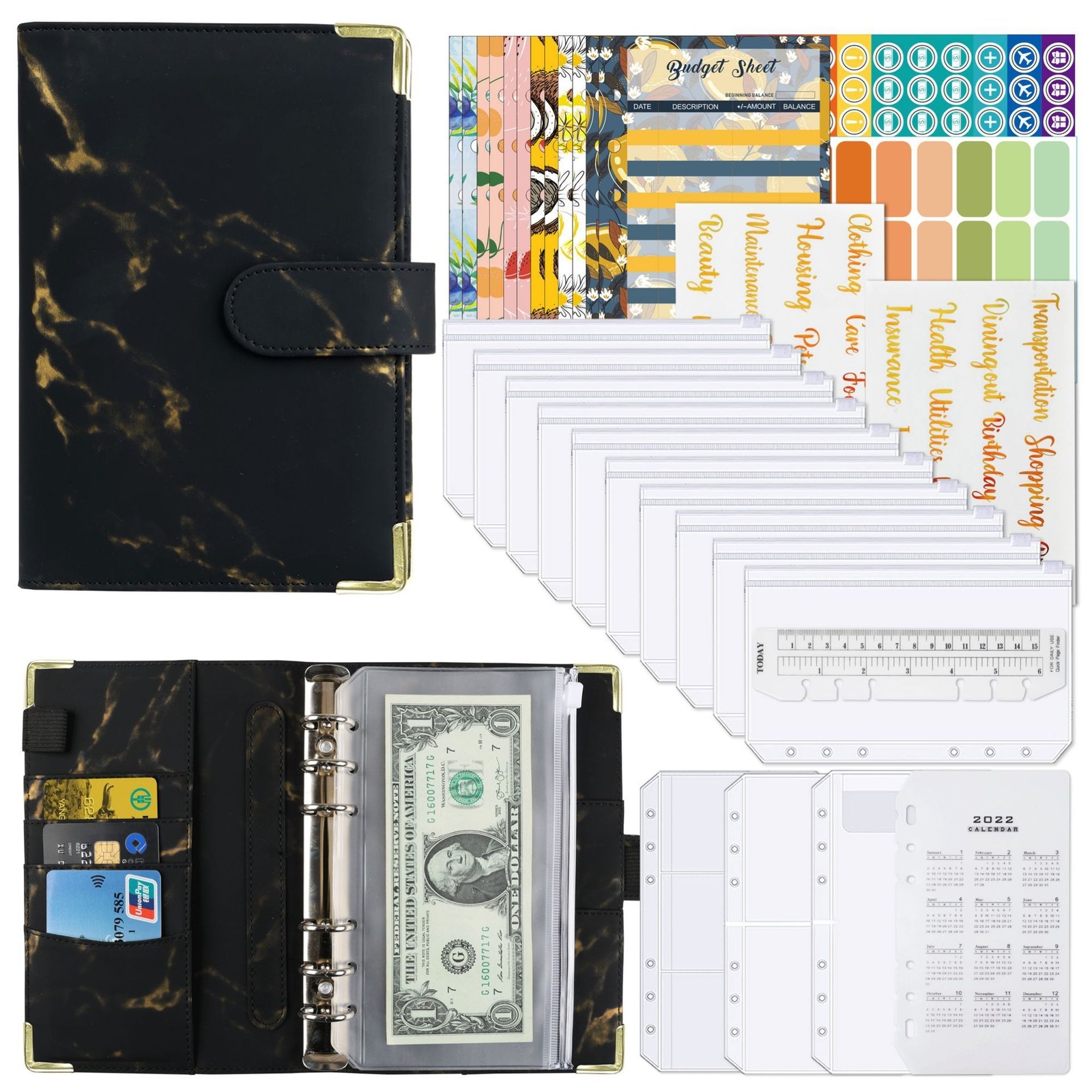 Envelope Binder Black A6 Budget Planner Wallet Student Stationary Accessories