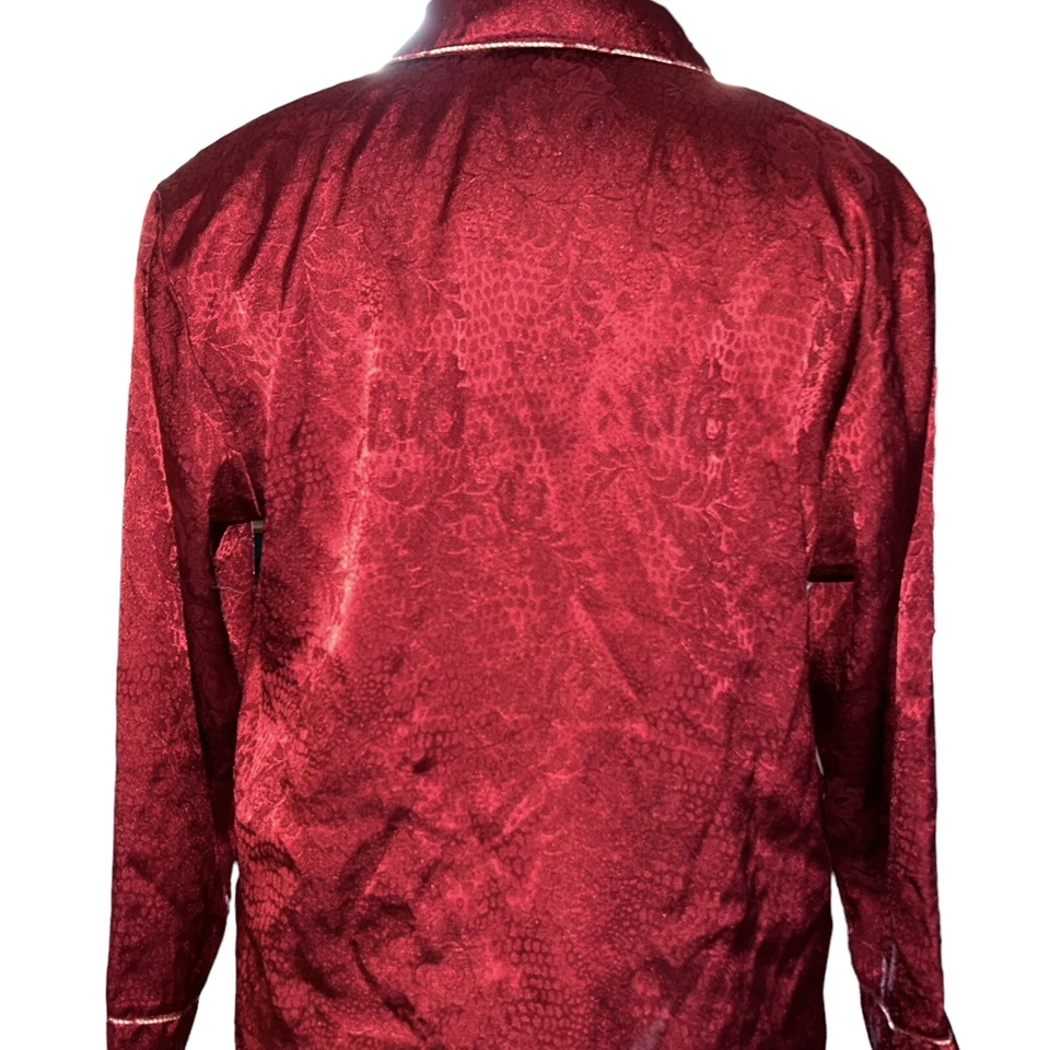 Juego de pijama Oscar de La Renta para mujer etiqueta rosa rojo manga larga talla mediana años 90’s Foto 3 de 4