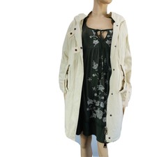 Gg A O Original Design Puffy Hooded Jacket Zipper And Button Closure Beige S:m