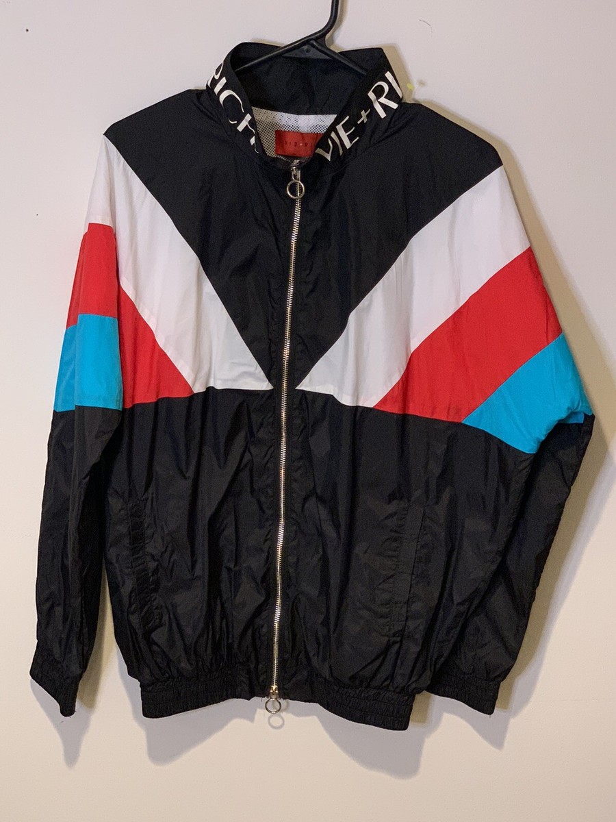 Vie + Riche 90s Retro Colorful Zip Front Logo Windbreaker