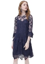 J. crew Spector Navy Chantilly lace dress; size 2；with detachable slip