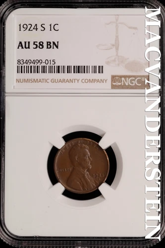 1924-S Lincoln Wheat Cent - NGC AU 58 BN - Scarce  No Reserve  #SLH95