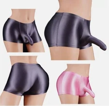 Mens Boxer Briefs Oil Shiny Underwear Ice Silky Stretch Super Smooth Underpant