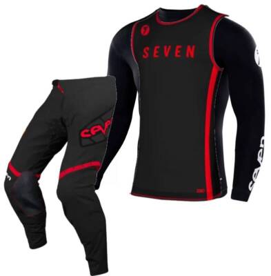 NEW SEVEN RACE KIT SUIT ZERO INSTITUTION BLACK RED WITH COMPRESSION MX MOTOCROSS