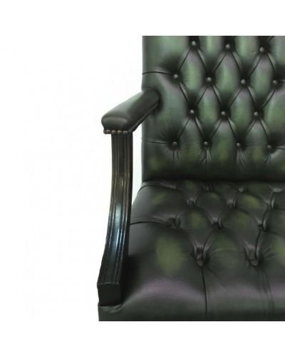 Chesterfield Leather Gainsborough Antique Green Swivel Office Chair UK Made - Picture 2 of 2