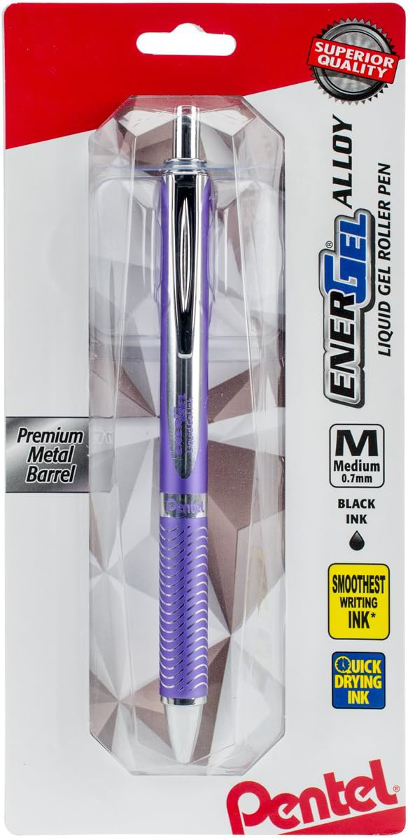 Pentel EnerGel Alloy RT Liquid Gel Pen 0.7mm Black Ink Violet Barrel