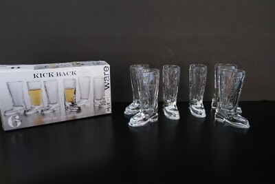 Circleware Kick Back 1.5 oz Clear Shot Glass Cowboy Boots Set of 6 New in Box