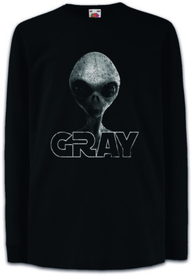 GRAY ALIEN INVADER II Kinder Langarm T-Shirt Grey UFO Vril Area 51 TR3B Aliens