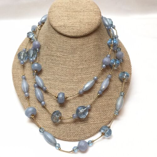 COLLIER costume bijoux J LO Jenifer Lopez bleu cobalt perle acrylique 60 pouces opéra - Photo 1/9