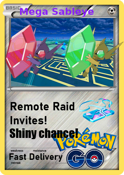 Pokemon Go - Mega Sableye - Shiny chance! -Raid invite - Ténéfix - Same day!