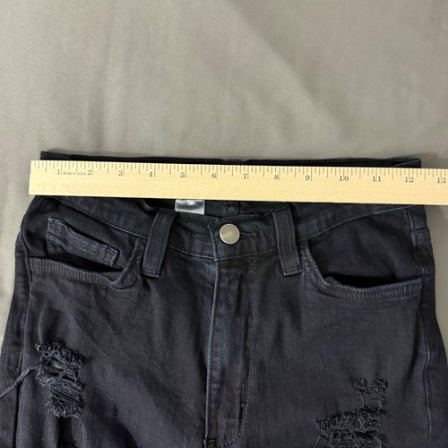 Fashion Nova Jeans Junior's 3 Midrise Bell Bottom Jeans Raw Hem Distressed Black - Picture 12 of 17