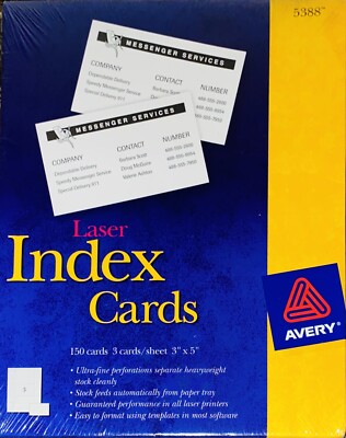Avery 5388 Printable 3''x5'' Index Cards For Laser + Inkjet  Pack Of 150 Sealed