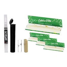 Vibes King Organic Hemp Rolling Papers 4 Pack- GlueGar OG 3ml, Glass & Wood Tip