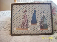 Folk Art Paper Dolls Vintage Wall Hanging Framed & Under Glass