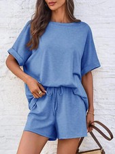 Round Neck Short Sleeve Top and Shorts Set