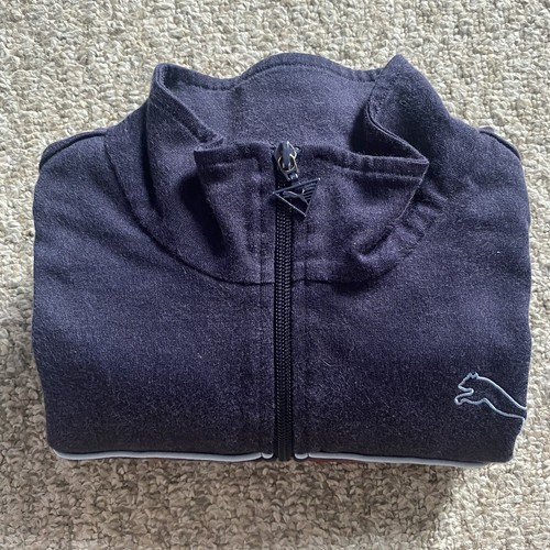 Puma Track Jacket Mens Large L Blue Full Zip Fleece Mock Neck Big Logo Pockets - Picture 15 of 15