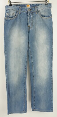 Hugo Boss Orange 31 SUN Men 32 x 34 Light Blue Mid Rise Straight Button Fly Jean