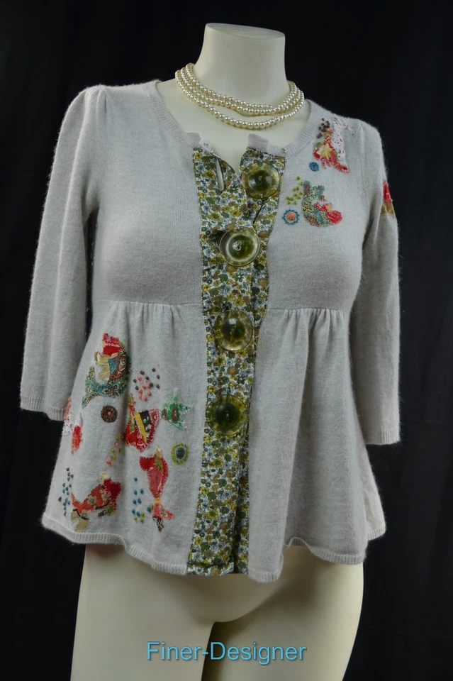 ANTHROPOLOGIE HWR Cárdigan Suéter Punto Fino Shabby Embellecido Top Cachemira XS Foto 3 de 4