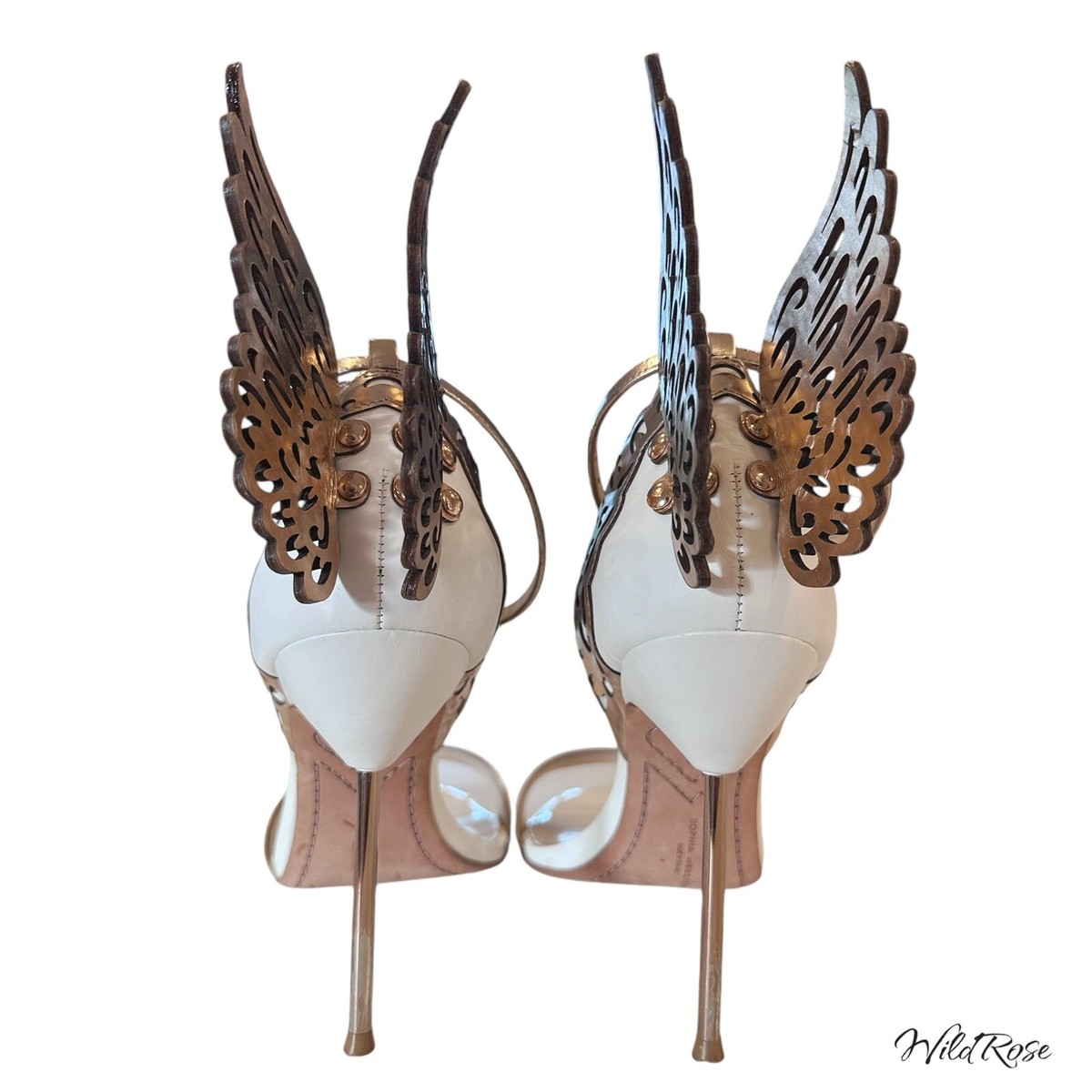 SOPHIA WEBSTER Evangeline Rose Gold & White Angel Wing Heels SZ 39