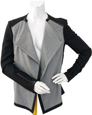 Robert Rodriguez Black/grey Dogtooth Zip Detail Open Front Jacket Uk Size L