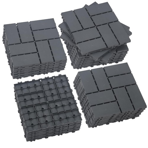 Plastic Interlocking Deck Tiles 27 12x12 inches, Dark Grey Crossed Pattern