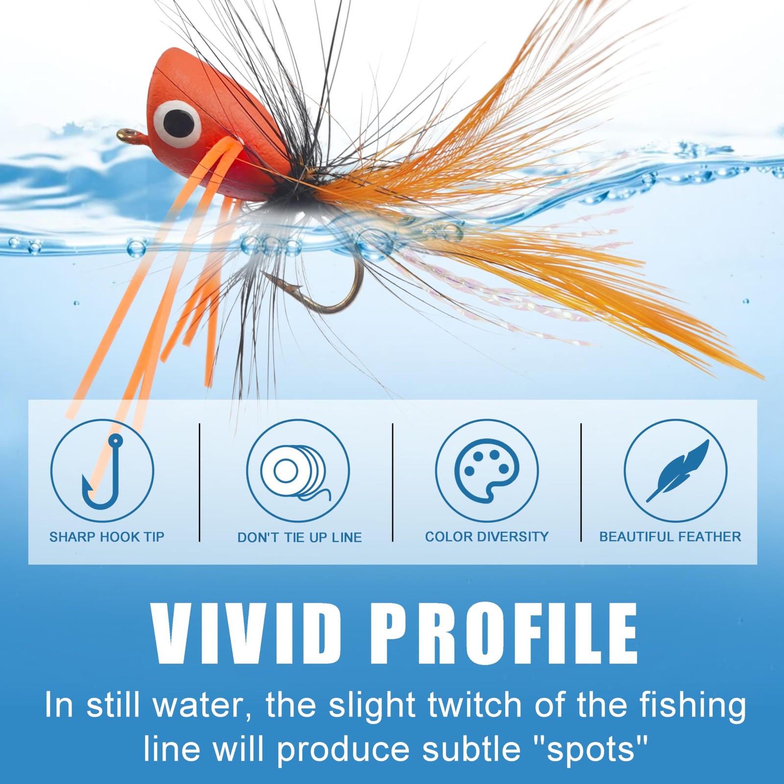 Fly Fishing Poppers Kit- 12pcs Fly Fishing Dry Flies Topwater Fishing Lures B... - Image 4