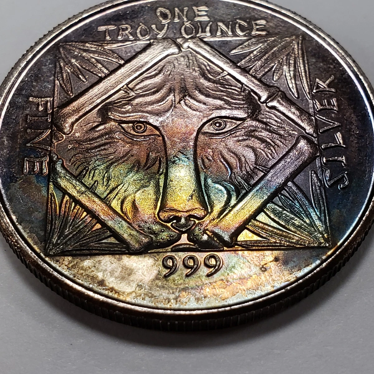 1 oz .999 Silver Round Rainbow Toning - Chinese Panda - SKU-Q3935