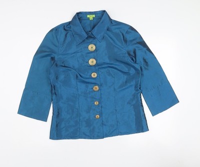 Jayro Damen blau Kragen 3/4 Ärmel Knopf Bluse Top