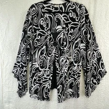 Cato Shirt Womens 22/24 Black White Swirl Print Ring Front Layered Top