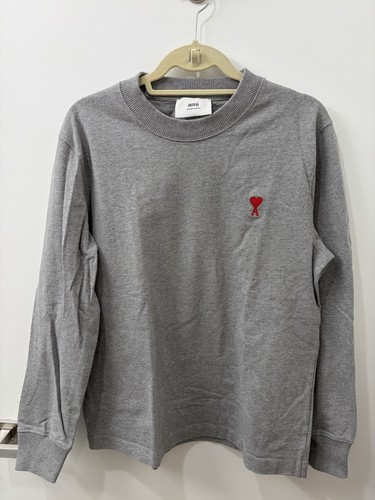 AMI, Pre-owned Ami Paris Unisex Long Sleeve T-Shirt Grey Ami de Coeur Logo