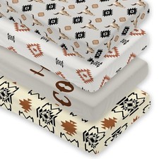 4 Pack Western Crib Set for Baby Boys, Soft Breathable Fitted Crib Sheet 28 x...