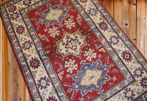 2'8 x 4'2 Geometric Super Kazak Handmade Oriental Carpet Vege Dyed Wool Area Rug - Picture 6 of 7