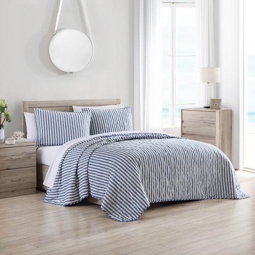 Stone Cottage Willow Way Ticking Stripe Cotton Blue 3 Piece Quilt Set-Full/Queen - Picture 2 of 20