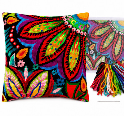 Half Cross Stitch Pillow Kit DIY hand embroider 15 in needlepoint cushion kit