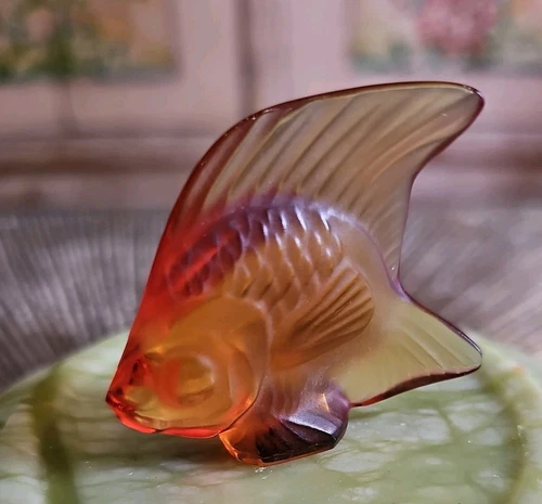 Lalique Crystal Fish Amber Orange Excellent Cond no Box Free USPS ship
