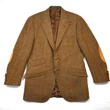 Polo Ralph Lauren Italy 40S Brown Wool Tweed 3 Roll 2 Hacking Mens Blazer Jacket