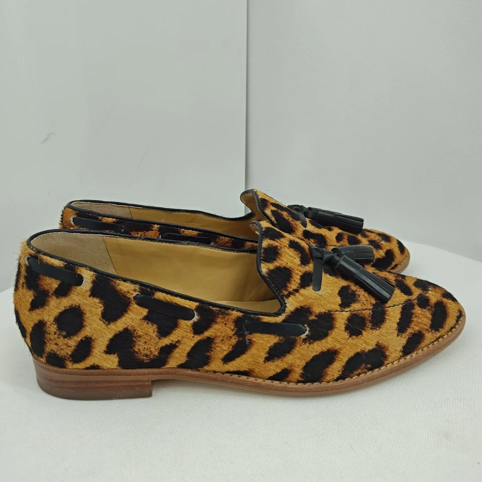 Talbots Womens Flats Size 8 Leather Calf Hair Leopard Print Slip On Brown - Image 3 of 4