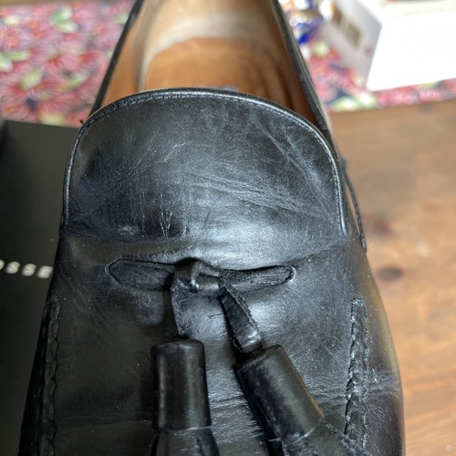 FRATELLI ROSSETTI BLACK LEATHER TASSELS SLIP ON SHOE USED SIZE UK 8.5 BOX - Picture 8 of 15