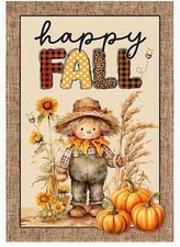 Happy Fall Garden Flag 12x18in Double sided Burlap