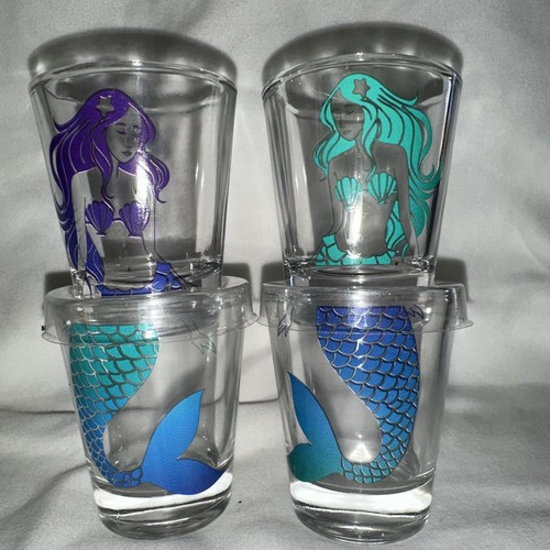 Mermaid shot glasses Signed 2” tall set of 4 - Picture 2 of 3