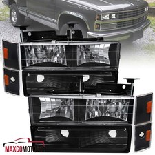 Black Headlights Fits 1988-1993 Chevy Sierra Gmc C10 Ck Corner Bumper Lamps Lr