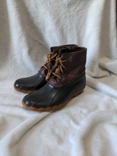 Sperry Saltwater Boot Brown Girls 4 Eur 36 Leather Waterproof Rubber Boot Winter