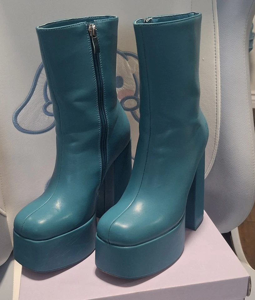 Botas Dolls Kill para mujer azules retro plataforma GoGo tacón bloque talla 6 Foto 3 de 4
