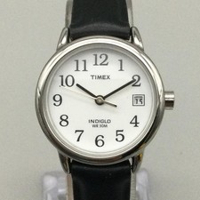 Timex Easy Reader Womens Watch 25mm White Dial Black Leather Indiglo Date T2H331