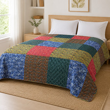 100% Cotton Patchwork Quilt Bedspread 92"x96" Rustic Country Quilted Coverlet