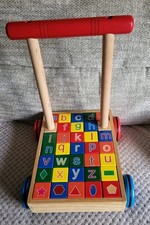 Wooden Push Along Walker, With 33 colourful alphabet/shape blocks