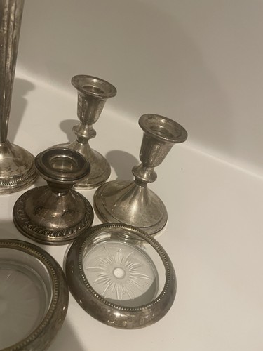 Lot of 7 Weighted Sterling Candle Holders Salt And Pepper Shakers Coaster 62 Oz - Picture 4 of 10