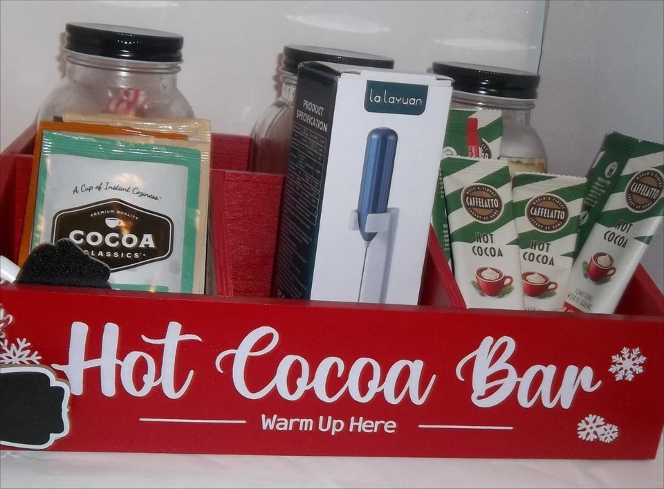 Caja de regalo de chocolate caliente barra de cacao de madera malvaviscos gran batidor de regalo familiar Foto 2 de 4